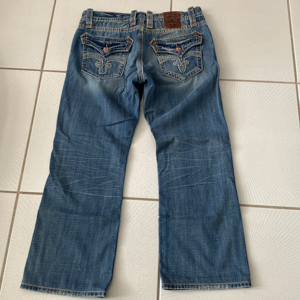 Vintage men’s Rock Revival denim Mick boot cut jeans size 36x30 - Picture 2 of 15